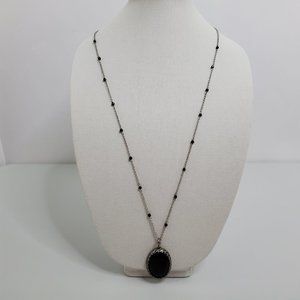 WHBM Necklace Silver Tone Black Beaded Chain Oval